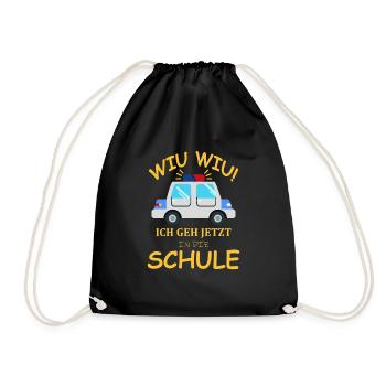 Einschulung Polizeiwagen Erstklässler Geschenkidee - Turnbeutel - Schwarz - Vorne