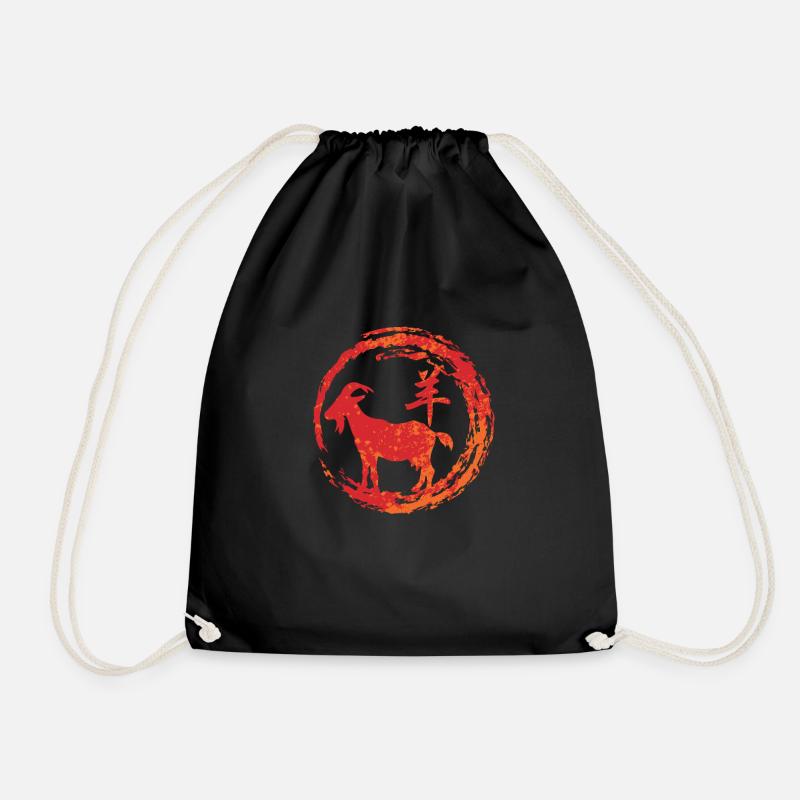 Goat chinese zodiac - Drawstring Bag - black