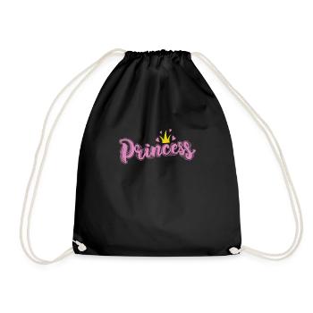 Prinzessin mit Krone und Herzchen Mädchen - Turnbeutel - Schwarz - Vorne