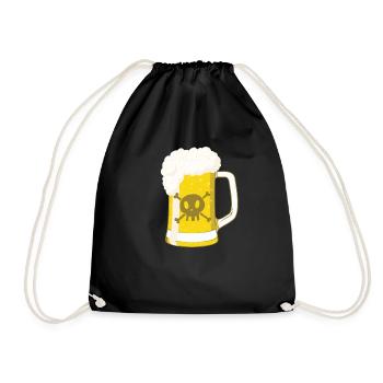 Piraten Bier mit Totenkopf - Turnbeutel - Schwarz - Vorne