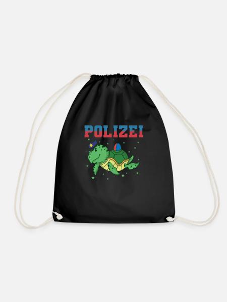 Polizei Schildkröte mit Polizeimütze und als Auto - Turnbeutel - Schwarz