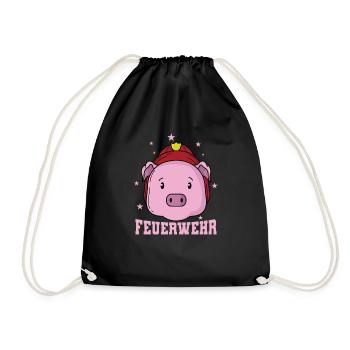 Feuerwehr Schwein mit Feuerwehrhelm - Turnbeutel - Schwarz - Vorne