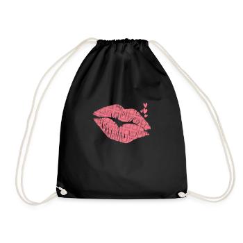 Kiss Mouth Valentine's Day Love Flowers Holiday - Drawstring Bag - black - Front