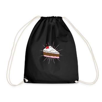 Piece of cake with cherry cake pastry shop - Drawstring Bag - black - Front