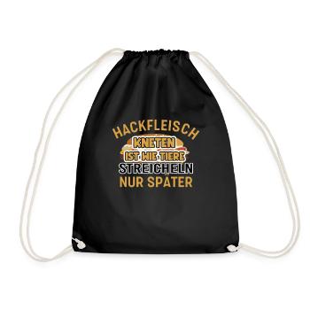 Hackfleisch kneten Tiere streicheln Metzger - Turnbeutel - Schwarz - Vorne