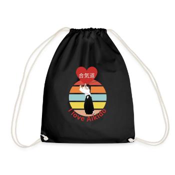 I love aikido - Drawstring Bag - black - Front