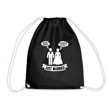 Just Married lustige Hochzeit Polterabend - Turnbeutel - Schwarz - Vorne