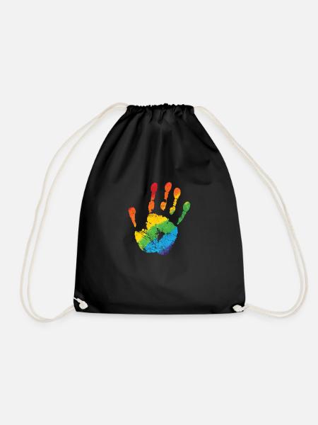Hand in LGBT Farbe Regenbogenfarben - Turnbeutel - Schwarz