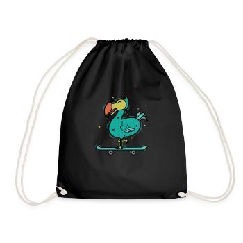 Dodo rides bird on a skateboard - Drawstring Bag - black - Front