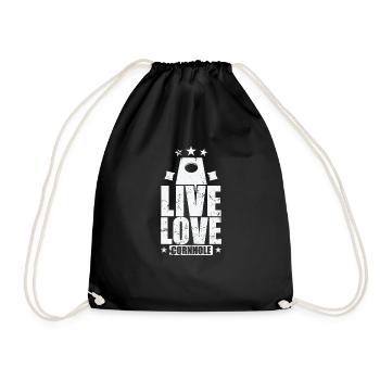 Live Love Cornhole Spiel Freizeit Hobby - Turnbeutel - Schwarz - Vorne