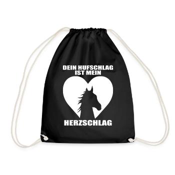 Pferde Herzschlag Reiten Hufe Hufeisen Herz Pony - Turnbeutel - Schwarz - Vorne
