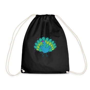 cool peacock with sunglasses bird feathers - Drawstring Bag - black - Front