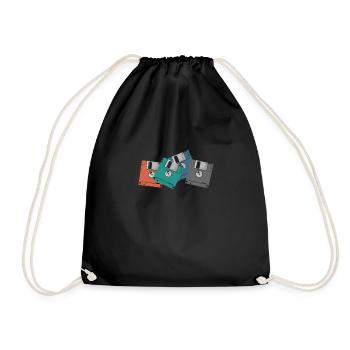 Colorful Floppy Disks Retro Memory Module Disk - Drawstring Bag - black - Front