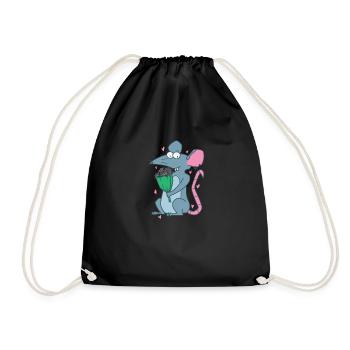 Rat with Flowers Nature Rodent - Drawstring Bag - black - Front