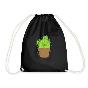 Cat Cactus in Pot Plant - Drawstring Bag - black - Front