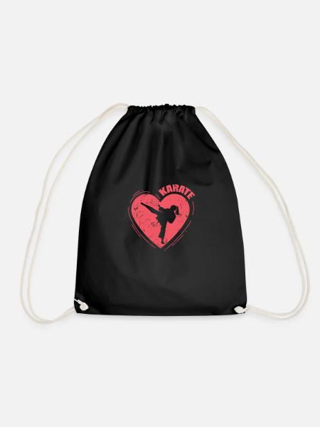 Heart with karate and martial arts - Drawstring Bag - black