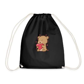 Bear with Heart, Animal, Forest - Drawstring Bag - black - Front