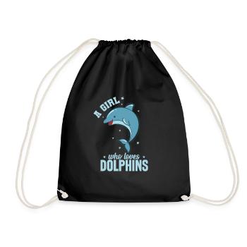 A Girl Who Loves Dolphins Sea Dolphin - Drawstring Bag - black - Front