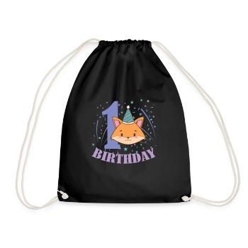 1. Birthday Cat Child Girl - Drawstring Bag - black - Front