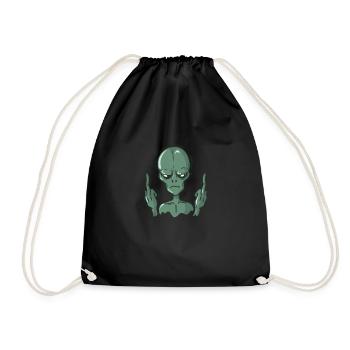 Alien shows middle finger - Drawstring Bag - black - Front