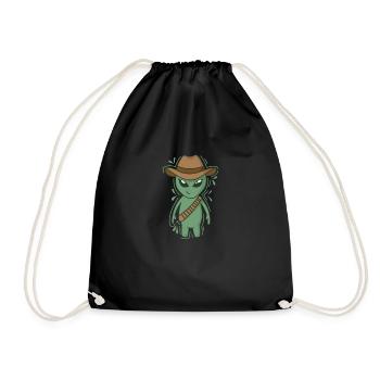 Alien with Cowboy Hat - Drawstring Bag - black - Front