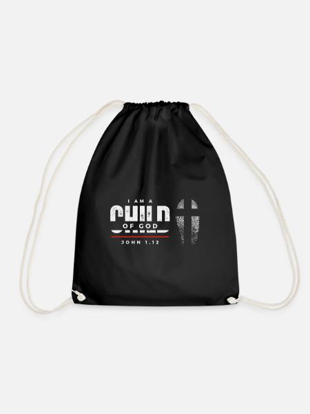 I am a Child of God - John 1:12 - Drawstring Bag - black