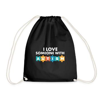 I Love Someone With Autism Awareness Month Puzzle - Drawstring Bag - black - Front
