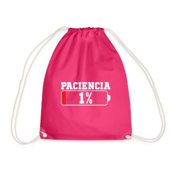 Paciencia" Spanish Quote - Low Battery Icon 1% - Drawstring Bag - fuchsia - Front