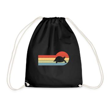 Sunset Retro Reptile Turtle Tortoise Fan - Drawstring Bag - black - Front