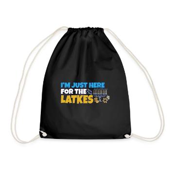 Jewish Costume I'm Just Here for the Latkes Happy - Drawstring Bag - black - Front