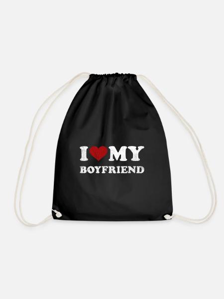 Distressed I Love My Boyfriend Shirt Funny I - Drawstring Bag - black