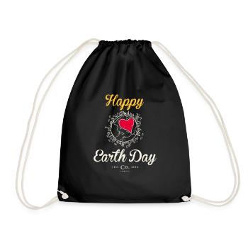 Happy Earth Day TShirt "Heart" - Drawstring Bag - black - Front