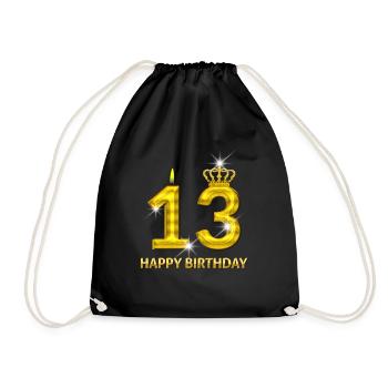 13-happy birthday - birthday - number gold - Drawstring Bag - black - Front