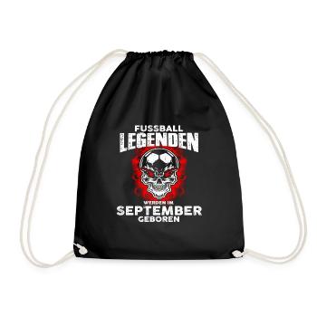 September - Geburtstag - Fussball - Legende - DE - Turnbeutel - Schwarz - Vorne