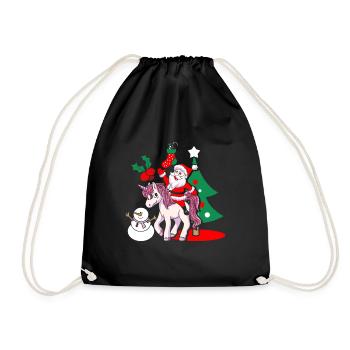Santa Unicorn Santa Claus Christmas gift - Drawstring Bag - black - Front