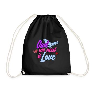Owl predator bird gift animal colorful - Drawstring Bag - black - Front