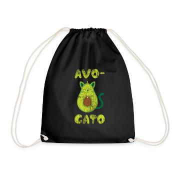 Katze Avocado grün vintage Obst Geschenk süß Tier - Turnbeutel - Schwarz - Vorne