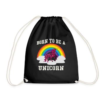Regenbogen Einhorn - Turnbeutel - Schwarz - Vorne