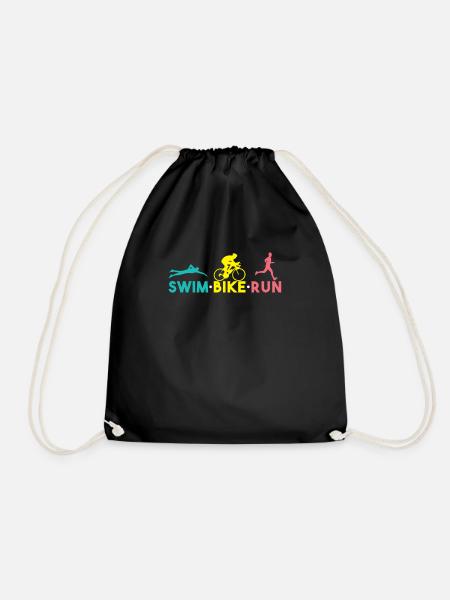 Swim Bike Run Shirt - Gift - Drawstring Bag - black