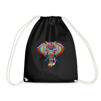 Elephant Hindu symbol colorful pattern animal gift - Drawstring Bag - black - Front
