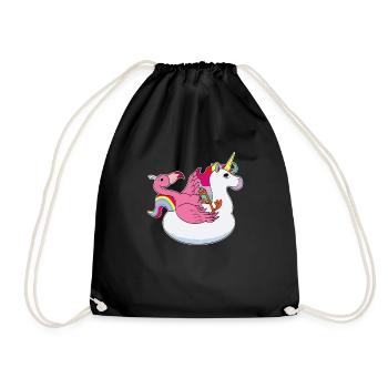 Flamingo auf Einhorn Luftmatraze kawaii Sommer - Turnbeutel - Schwarz - Vorne