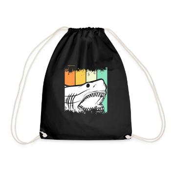 Hai Fisch vintage bunt Geschenk Meer Ozean Tier - Turnbeutel - Schwarz - Vorne