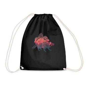Raccoon silhouette gift wild animal color effect - Drawstring Bag - black - Front