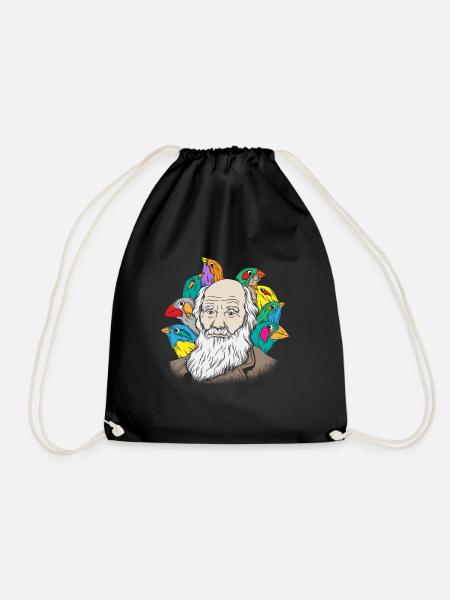 Charles Darwin Portrait Gift Evolution - Drawstring Bag - black