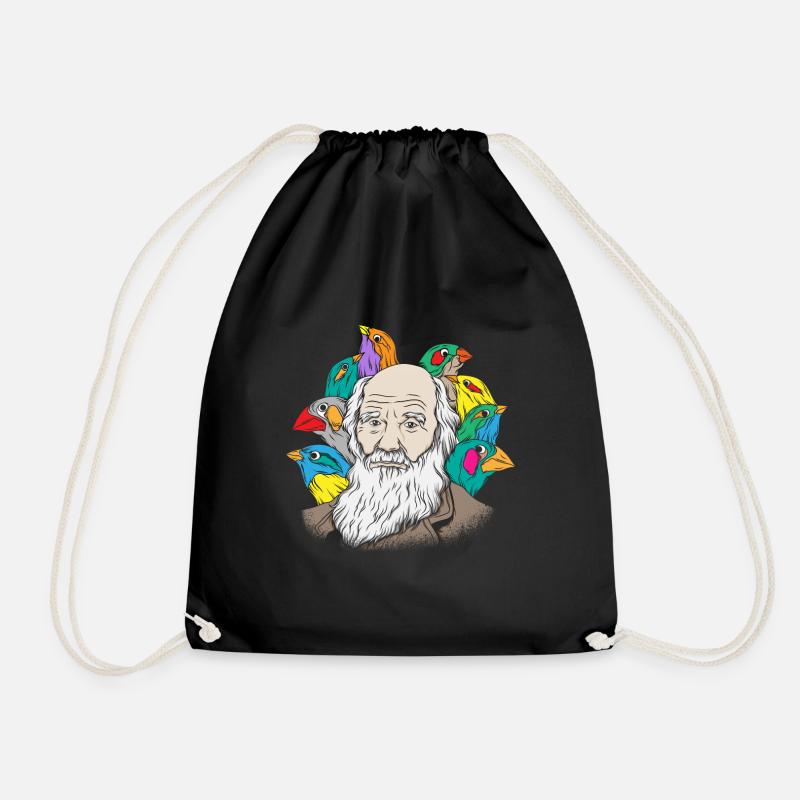 Charles Darwin Portrait Gift Evolution - Drawstring Bag - black