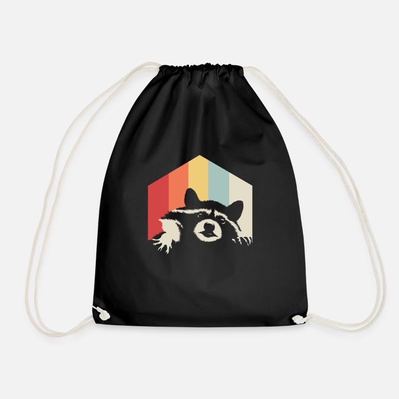 Waschbär Retro bunt Farben Geschenk Wald Natur - Turnbeutel - Schwarz
