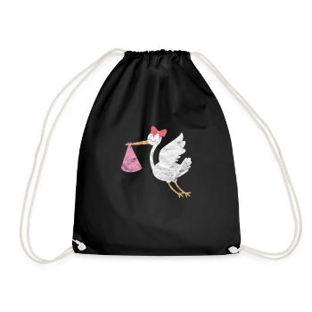 Stork baby bird white stork - Drawstring Bag - black - Front