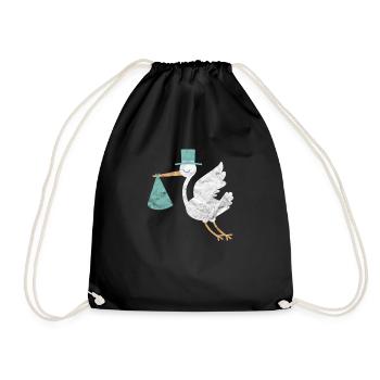 Birth pregnant baby son stork gift baptism - Drawstring Bag - black - Front