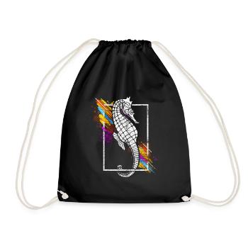 Seepferd Seepferdchen Fisch Meer Ozean Geschenk - Turnbeutel - Schwarz - Vorne