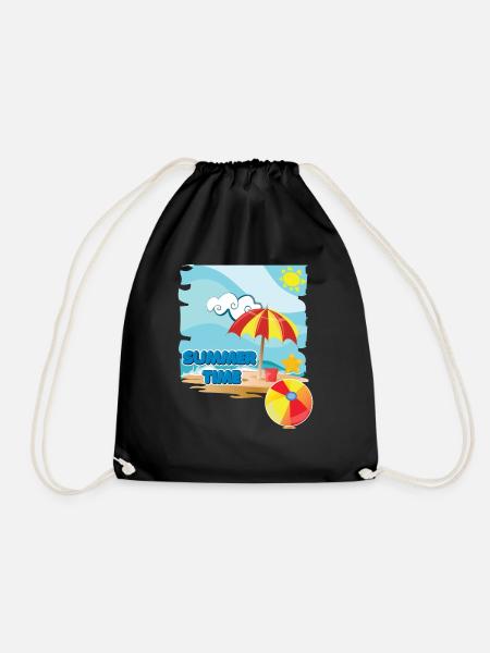 Sommerzeit am Strand mit Sonnenschirm im Urlaub - Turnbeutel - Schwarz